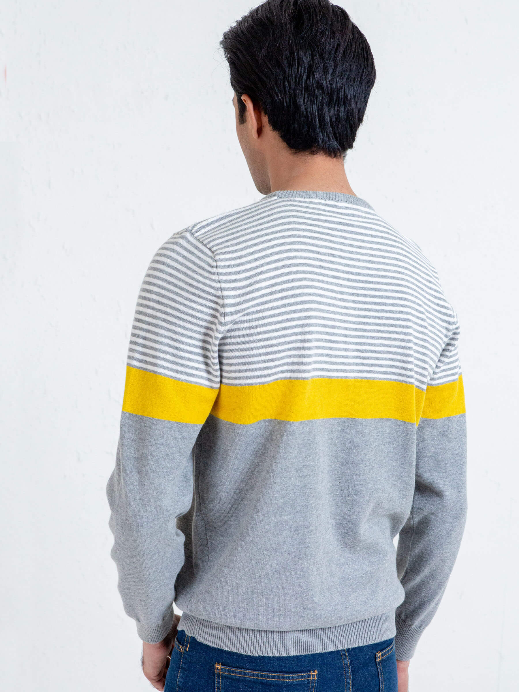 Yellow & Grey Contrasting Striped Sweater