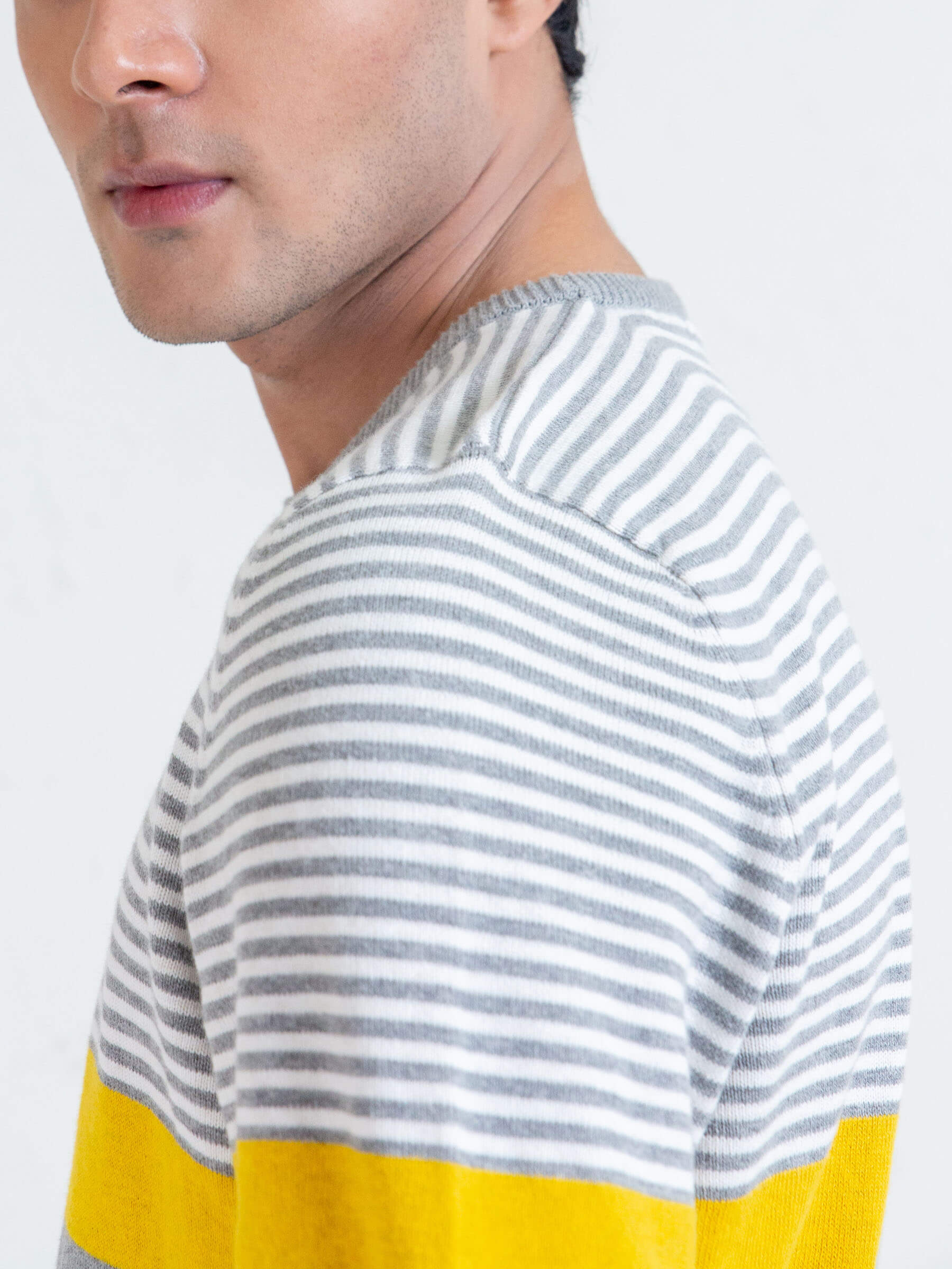 Yellow & Grey Contrasting Striped Sweater