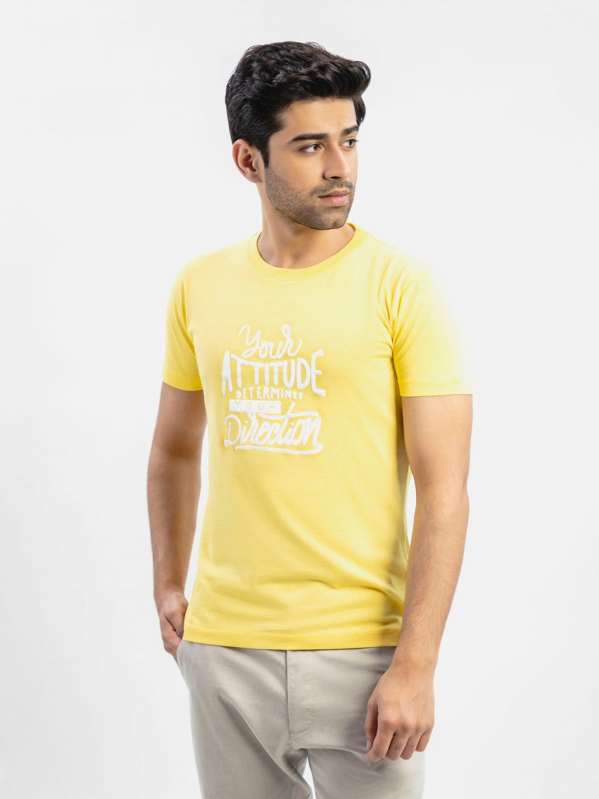 Yellow Abstract 3d Printed Crew Neck T-Shirt