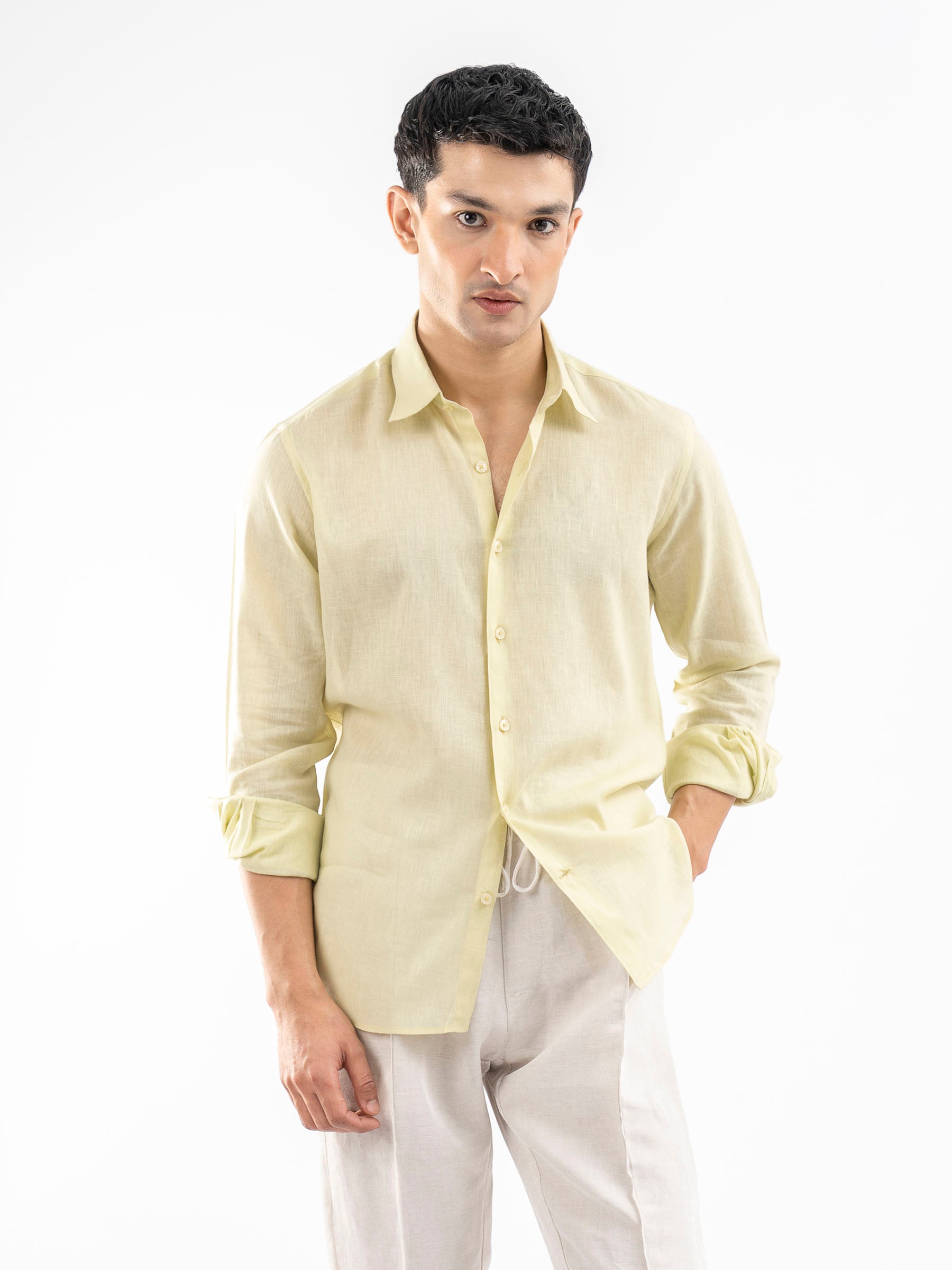 Yellow Airy Linen Blended Shirt