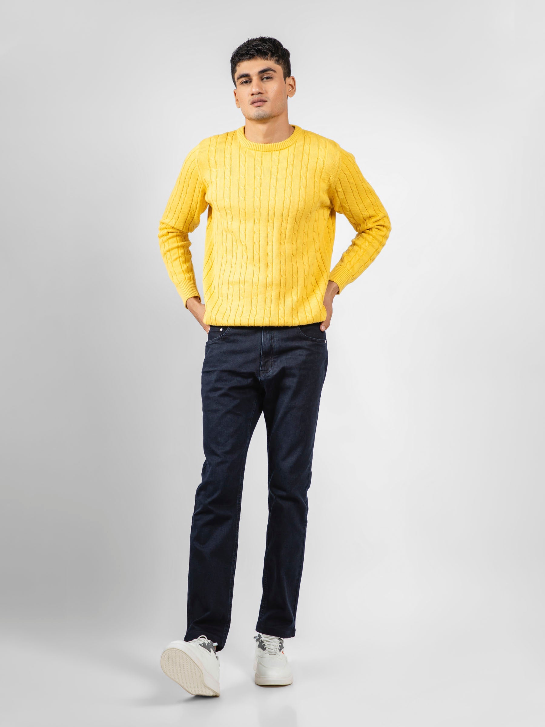 Yellow Cable Knitted Crew Neck Jumper