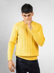 Yellow Cable Knitted Crew Neck Jumper