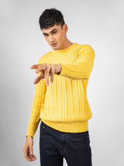 Yellow Cable Knitted Crew Neck Jumper