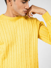Yellow Cable Knitted Crew Neck Jumper