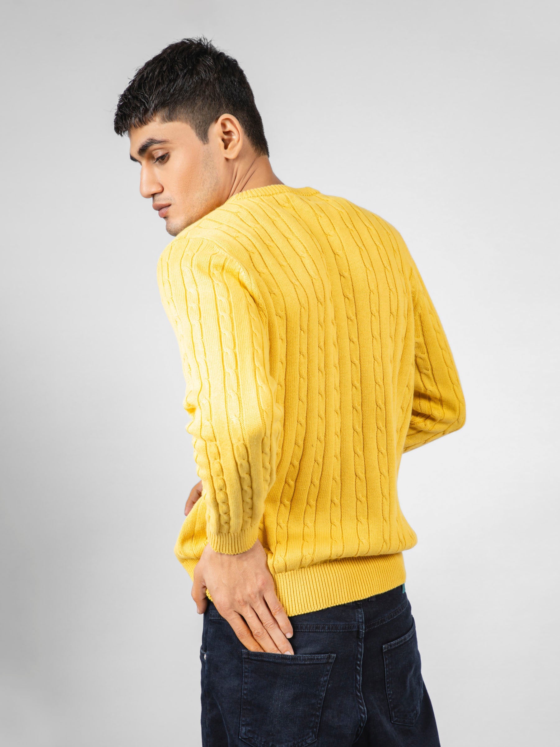 Yellow Cable Knitted Crew Neck Jumper