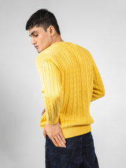 Yellow Cable Knitted Crew Neck Jumper
