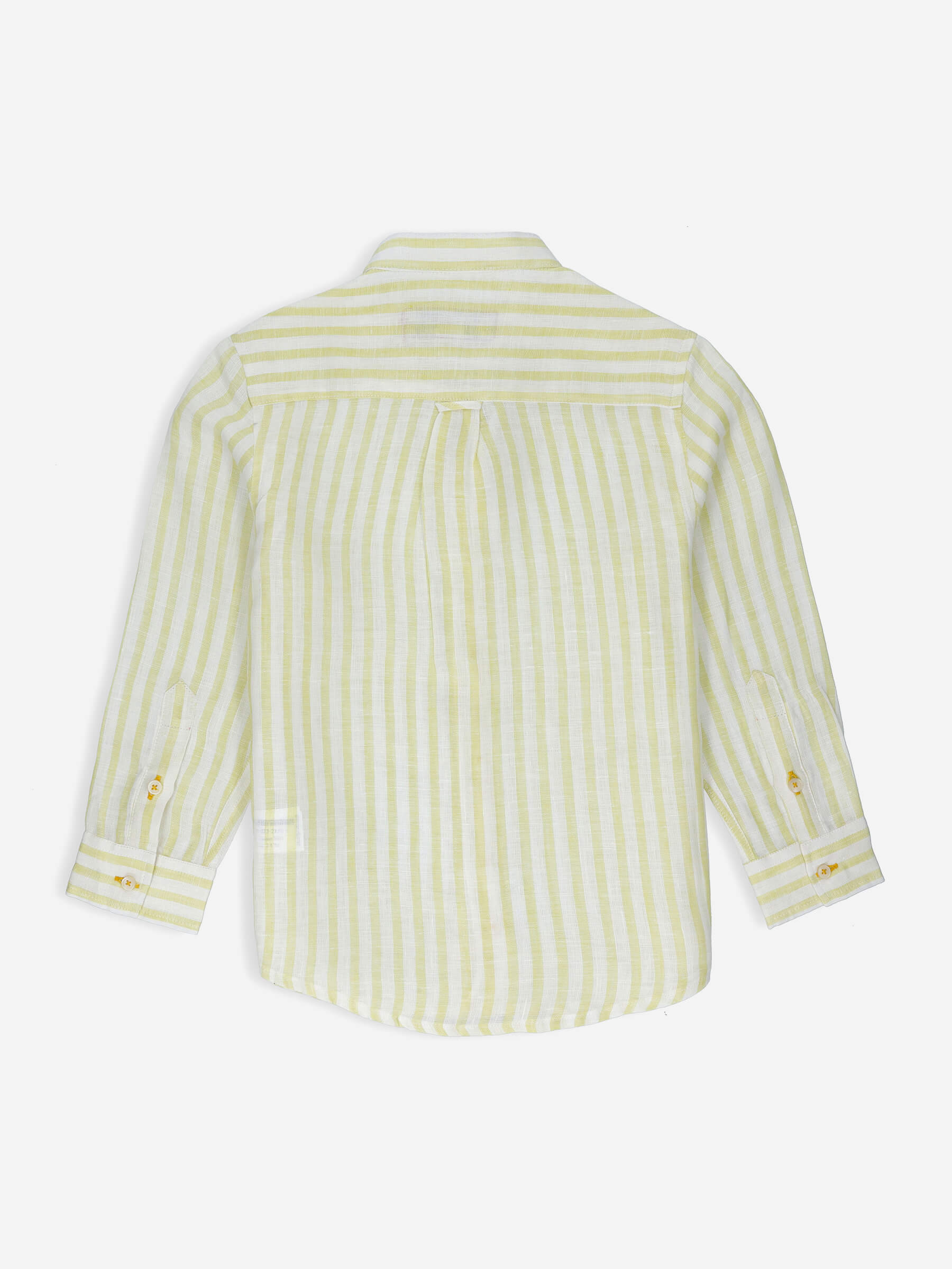 Yellow Striped 100% Linen Mao Collar Casual Shirt