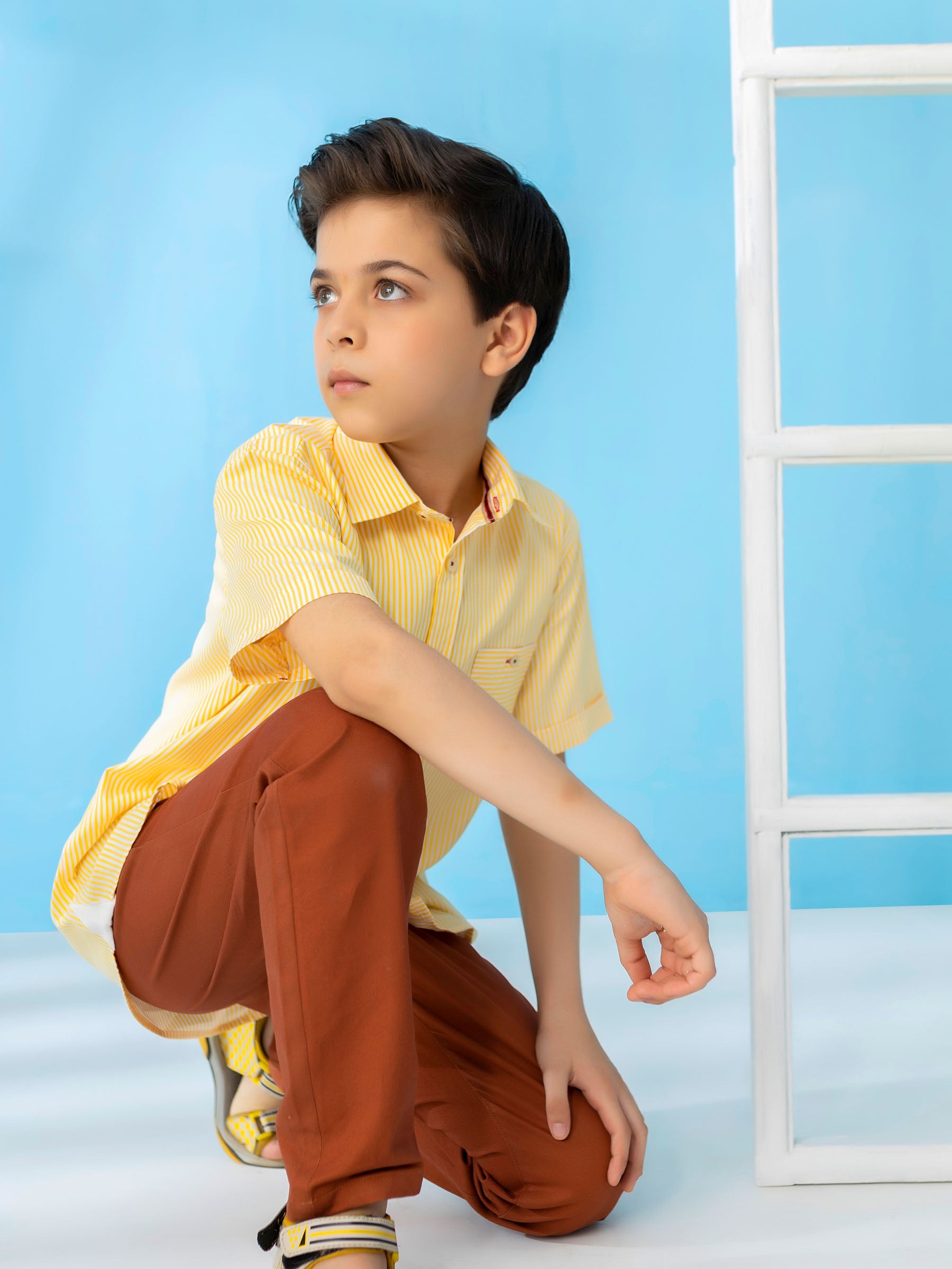 Yellow Striped Short Sleeve Casual Shirt