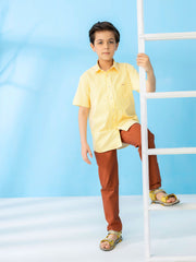 Yellow Striped Short Sleeve Casual Shirt