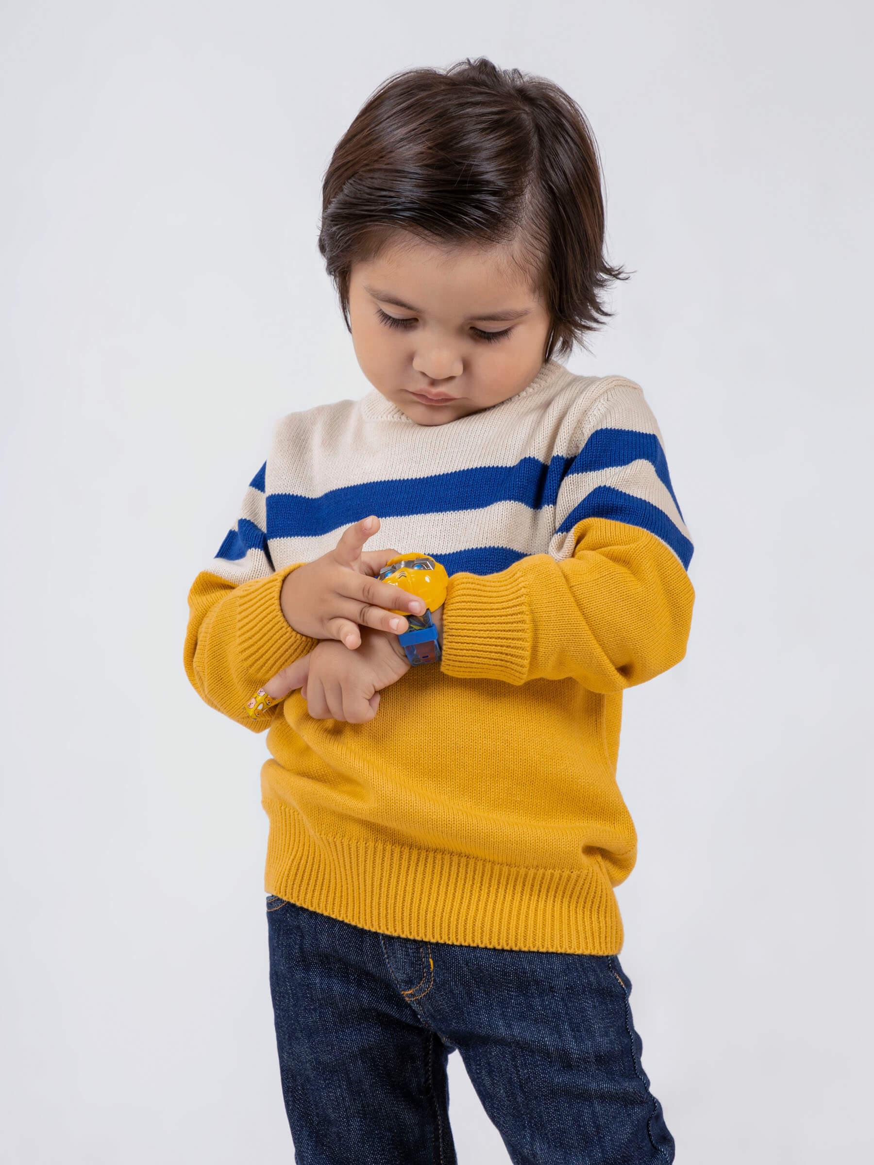 Yellow & Beige Striped Crew Neck Casual Jumper