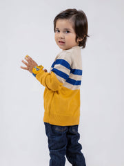 Yellow & Beige Striped Crew Neck Casual Jumper