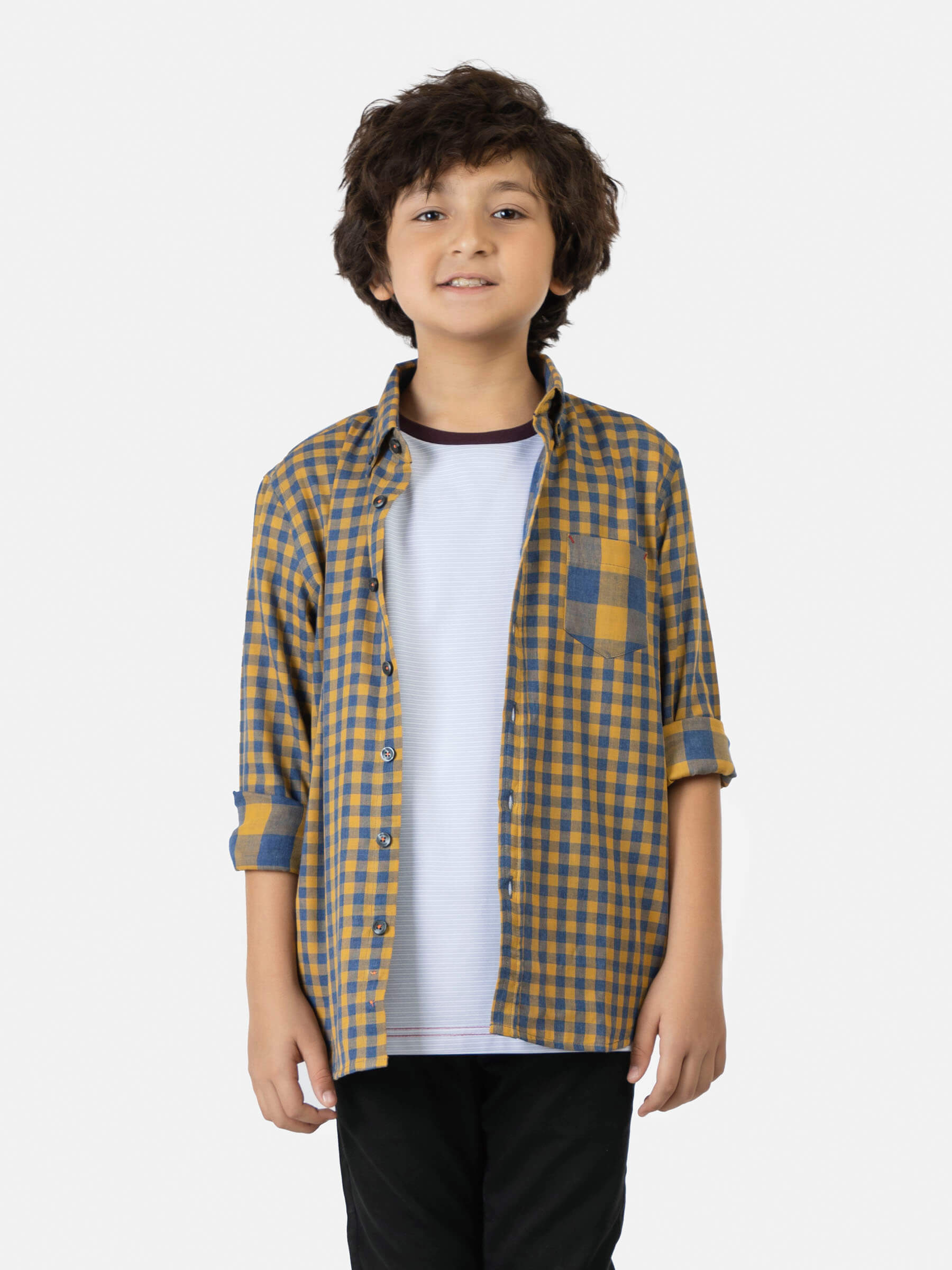 Yellow & Blue Gingham Casual Shirt