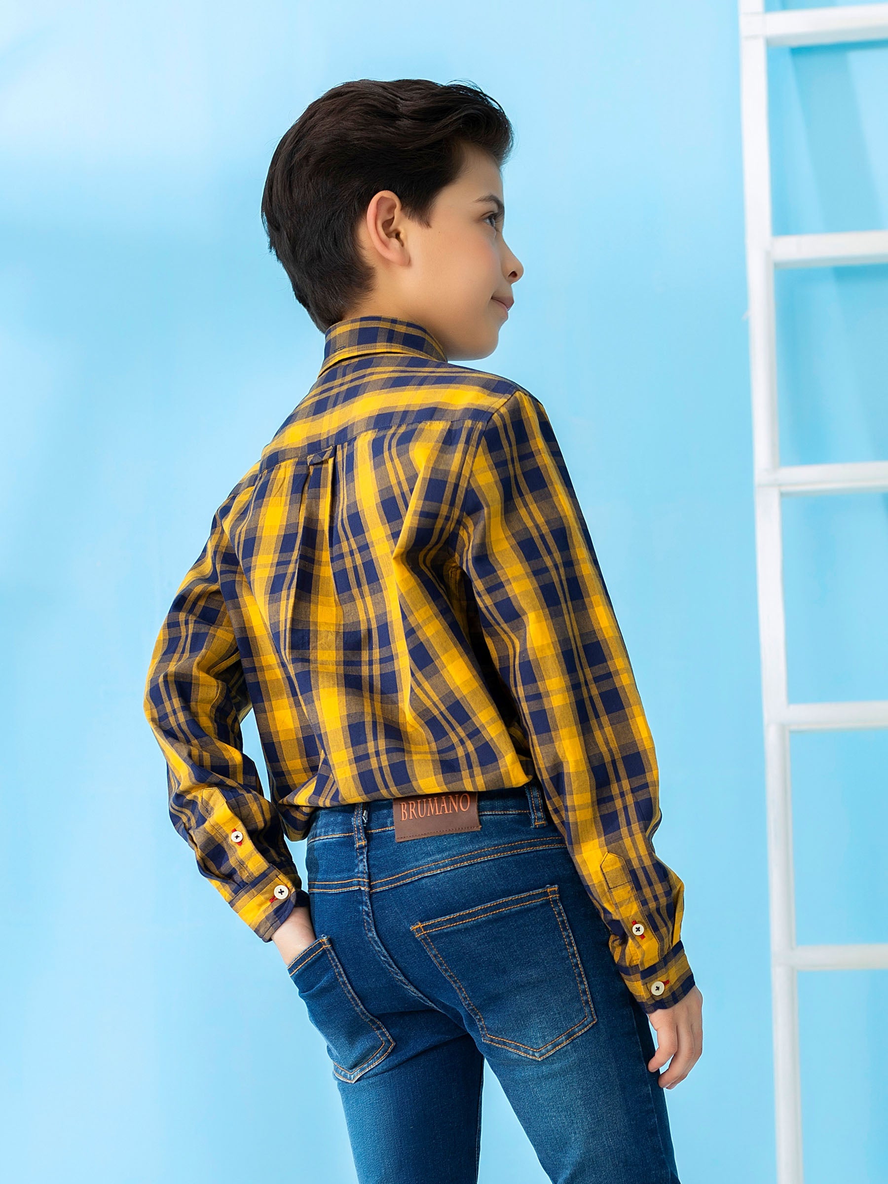 Yellow & Blue Long Sleeve Checkered Shirt