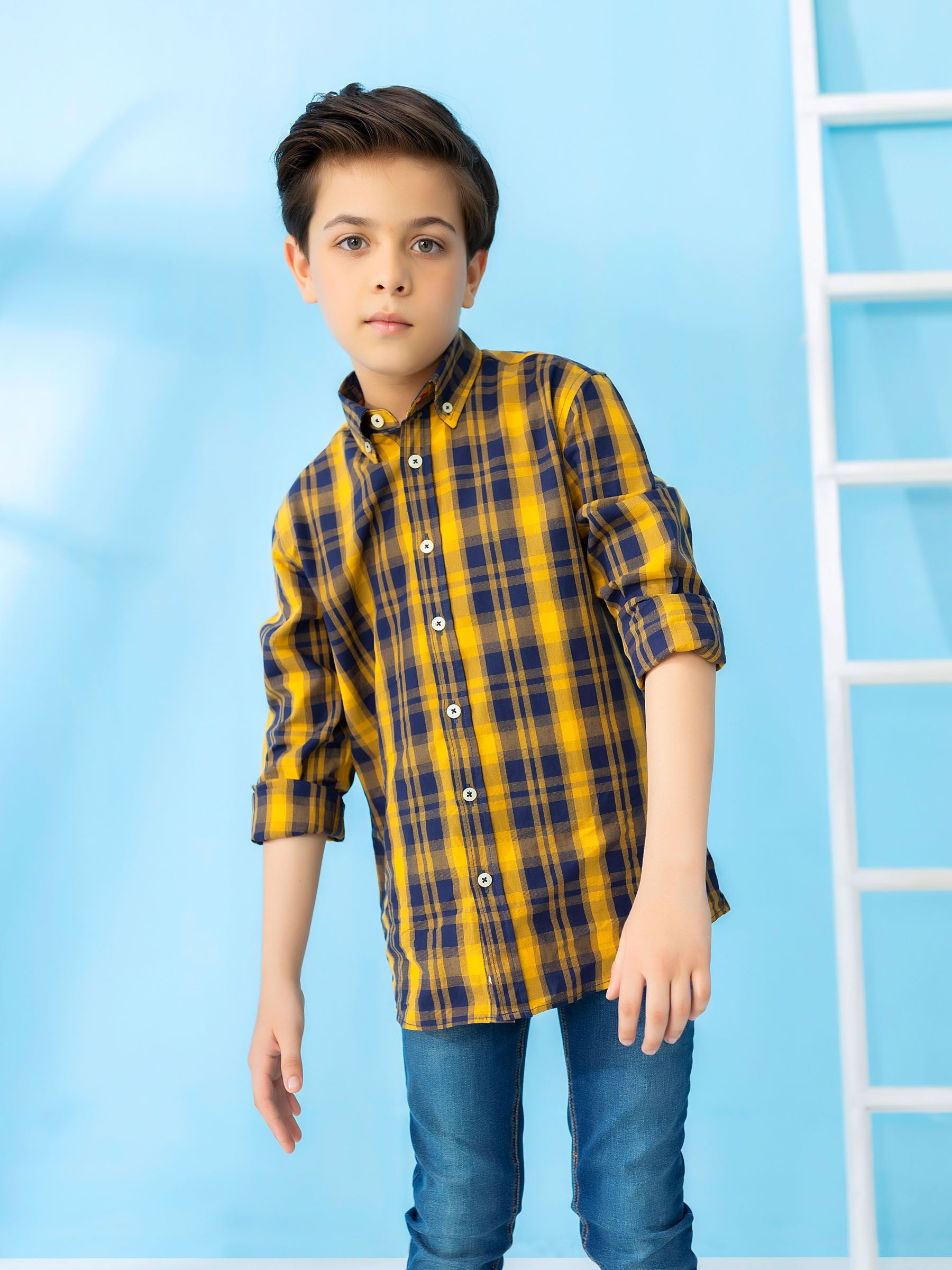 Yellow & Blue Long Sleeve Checkered Shirt
