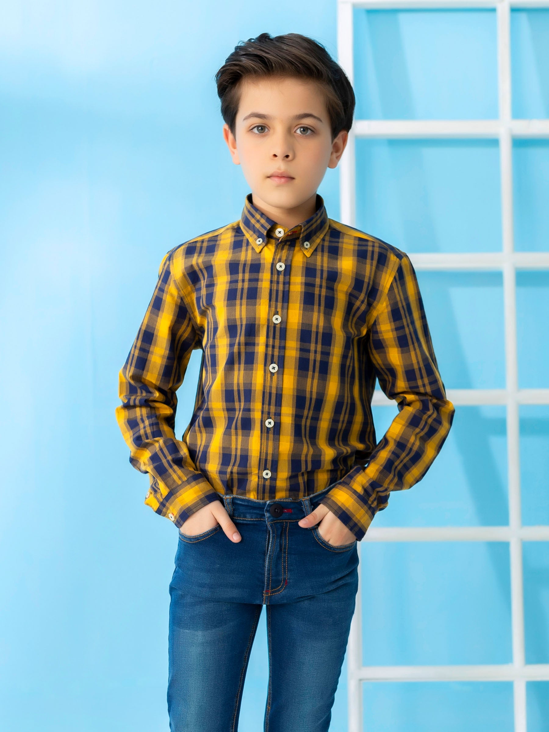 Yellow & Blue Long Sleeve Checkered Shirt