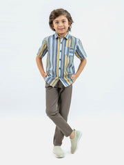 Yellow & Blue Striped Half Sleeve Casual Shirt