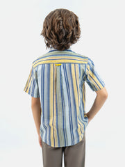 Yellow & Blue Striped Half Sleeve Casual Shirt