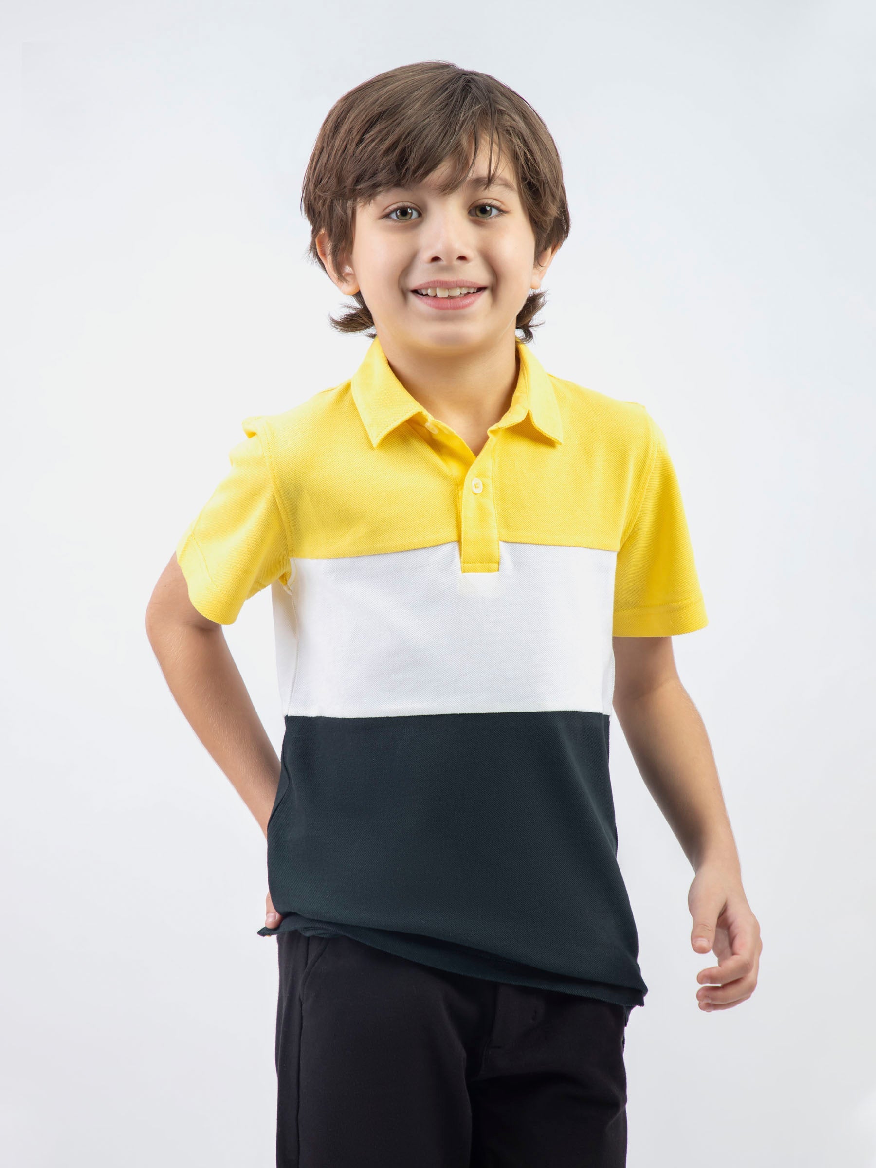 Yellow & Green Three Tone Casual Pique Polo