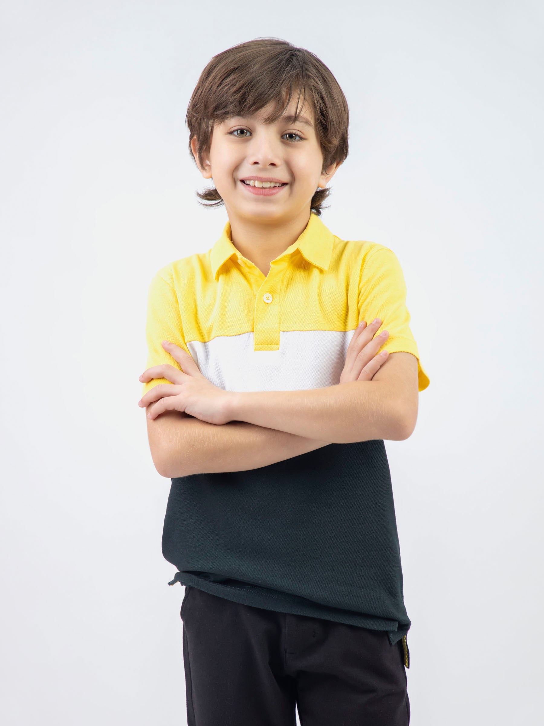 Yellow & Green Three Tone Casual Pique Polo