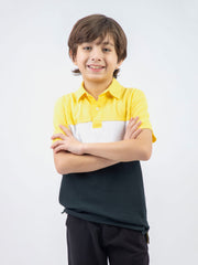 Yellow & Green Three Tone Casual Pique Polo