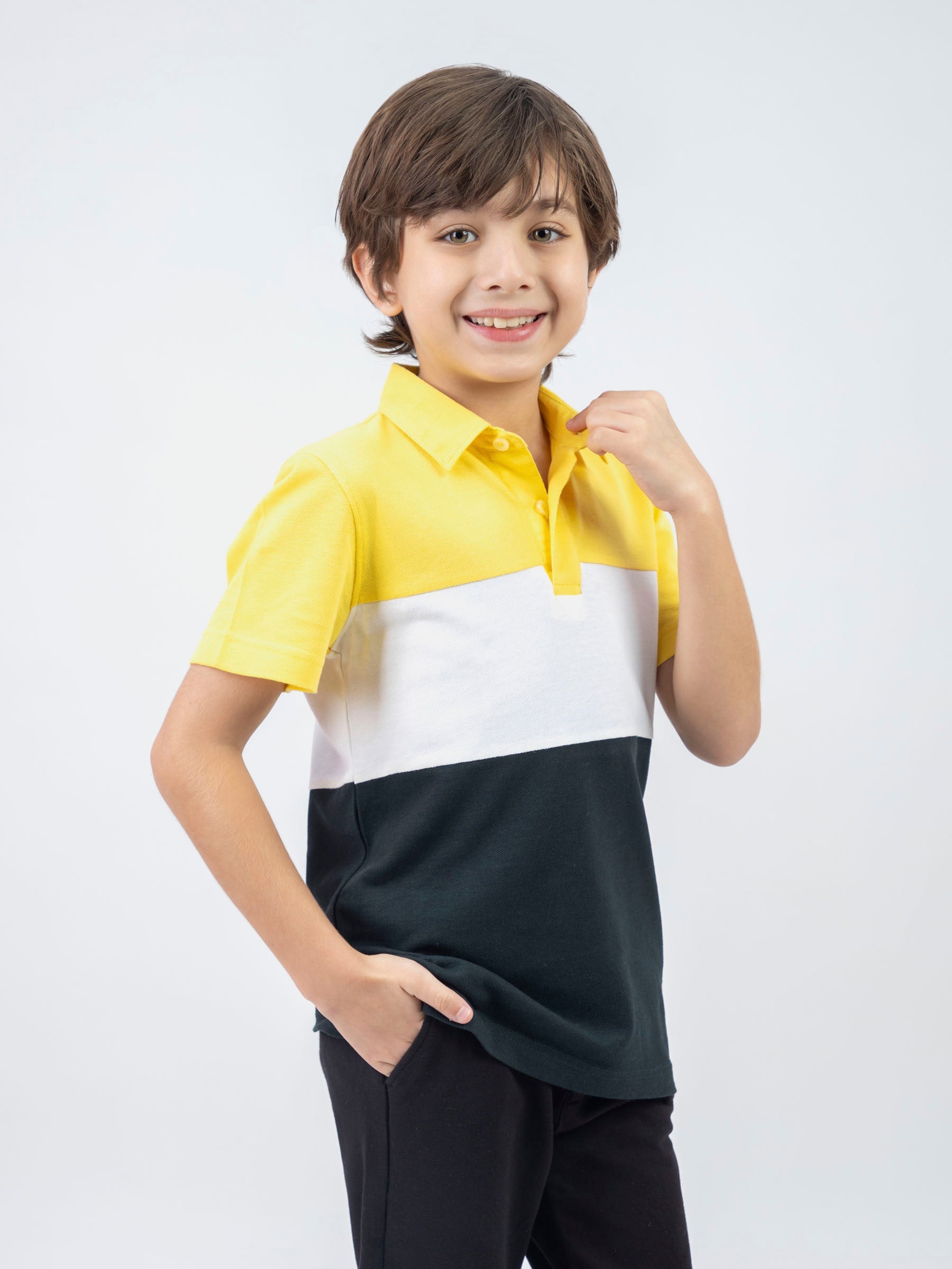 Yellow & Green Three Tone Casual Pique Polo