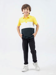 Yellow & Green Three Tone Casual Pique Polo