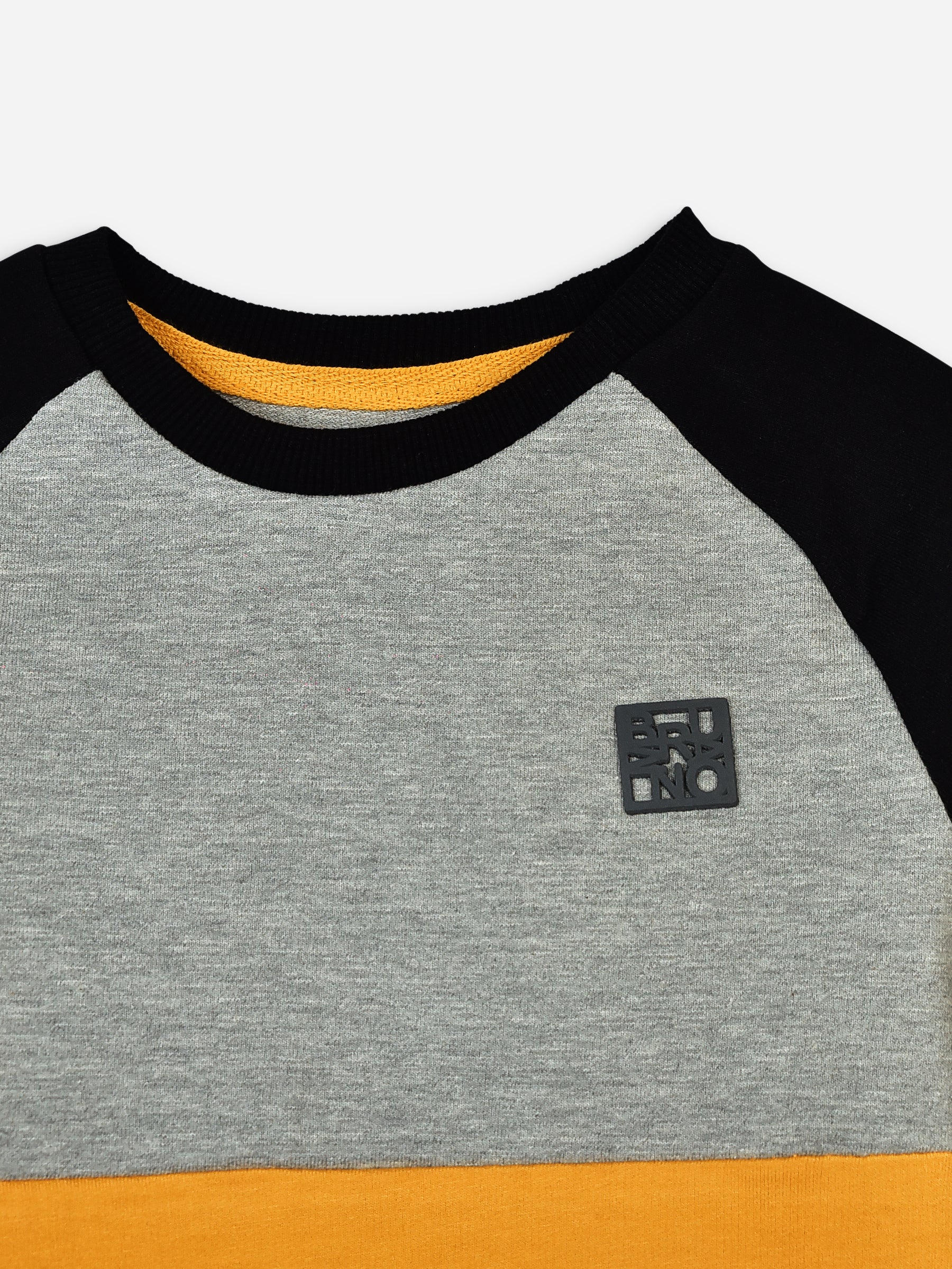 Yellow & Grey Raglan Sleeves Casual Sweatshirt