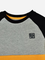 Yellow & Grey Raglan Sleeves Casual Sweatshirt
