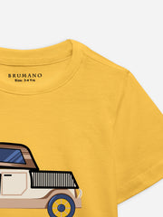 Yellow 'Jeep'' Printed Casual T-Shirt