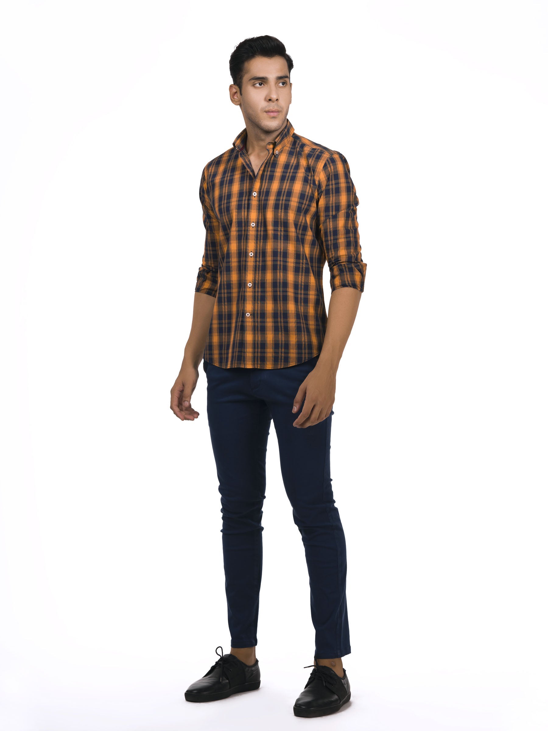 Yellow & Navy Blue Checkered Shirt