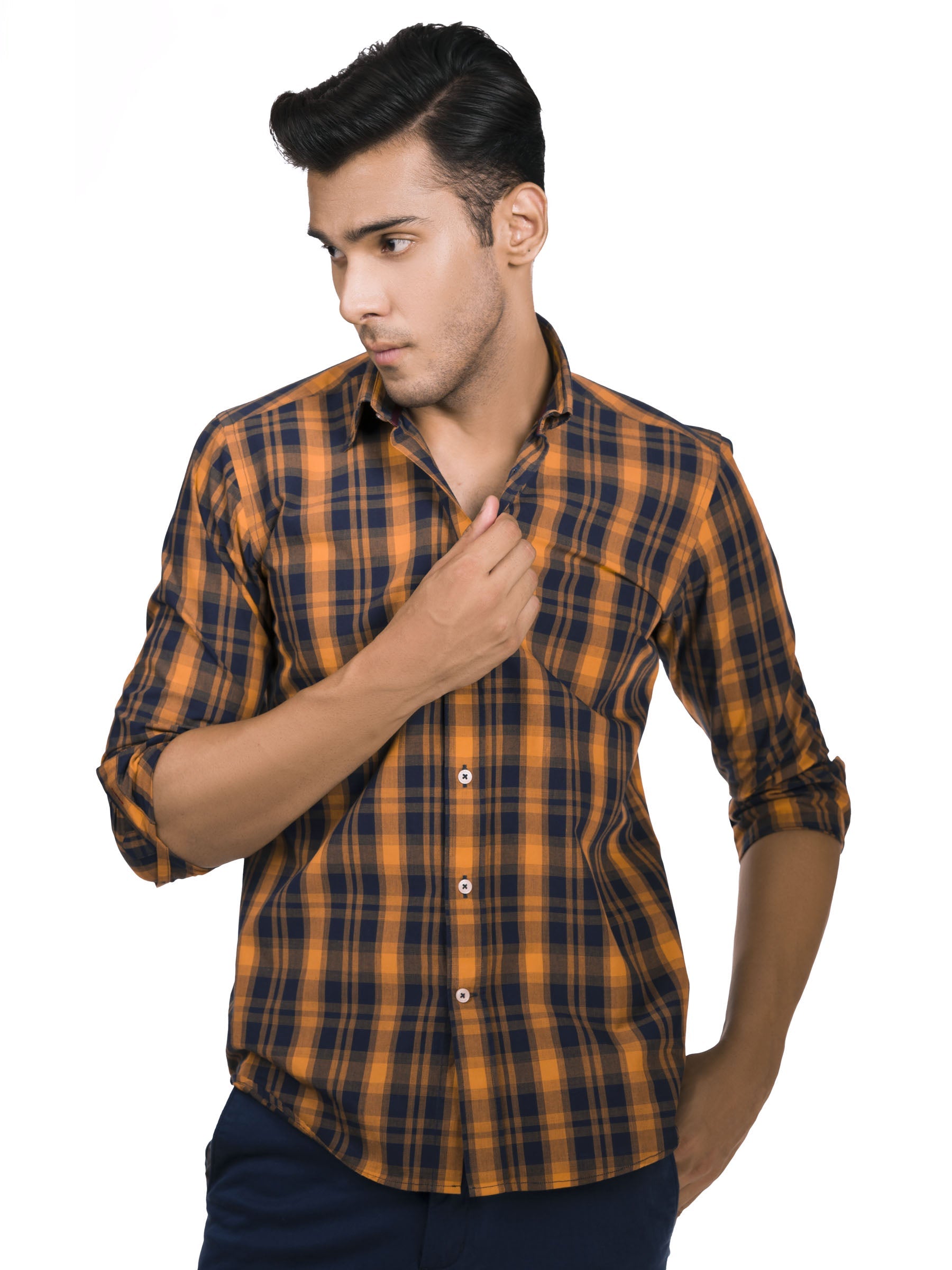 Yellow & Navy Blue Checkered Shirt