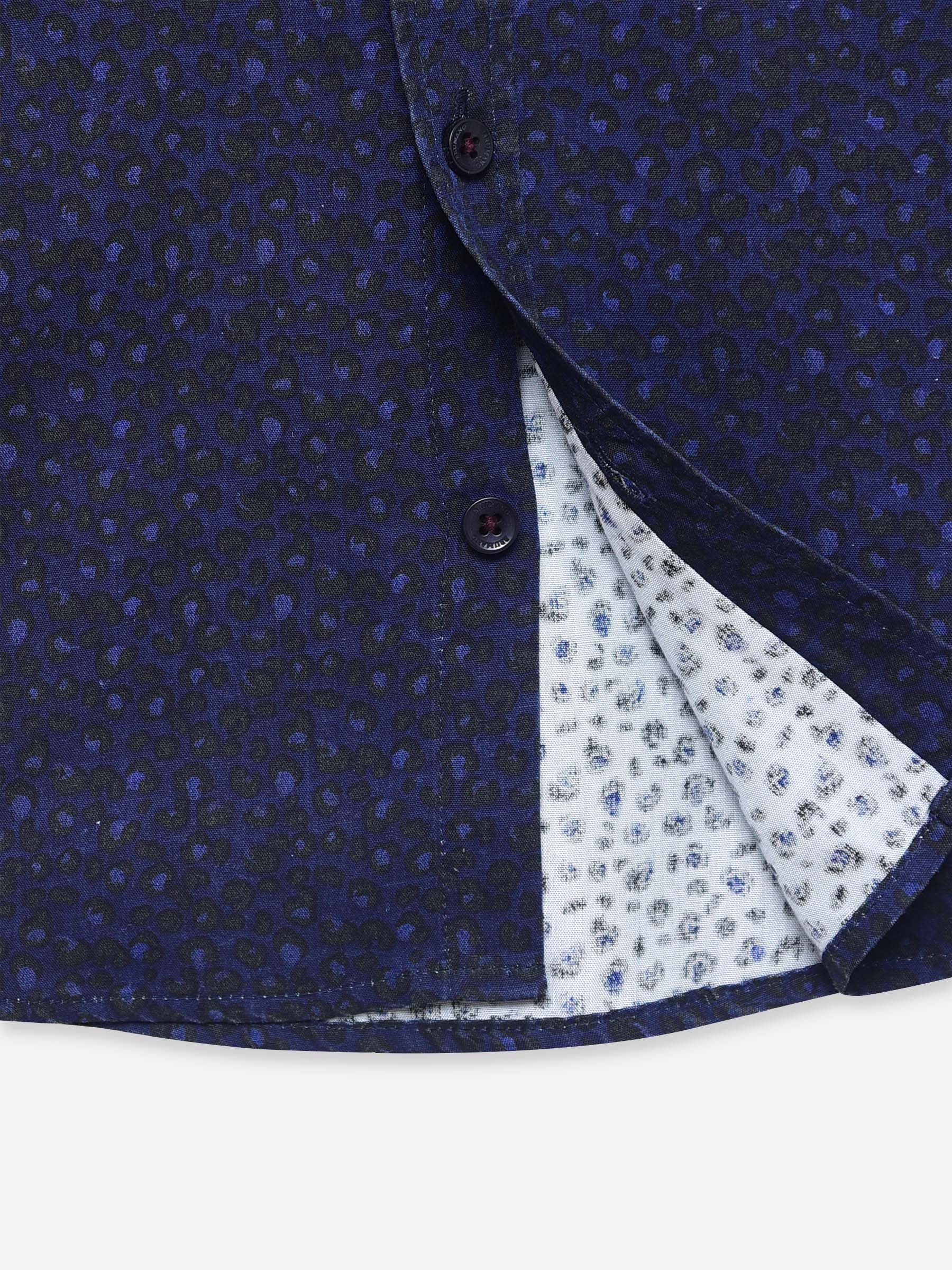 Dark Blue Printed Long Sleeve Shirt - Junior