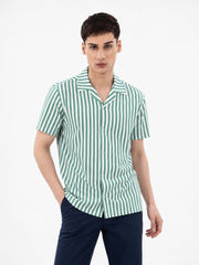 Green & Off-White Cuban Collar Shirt