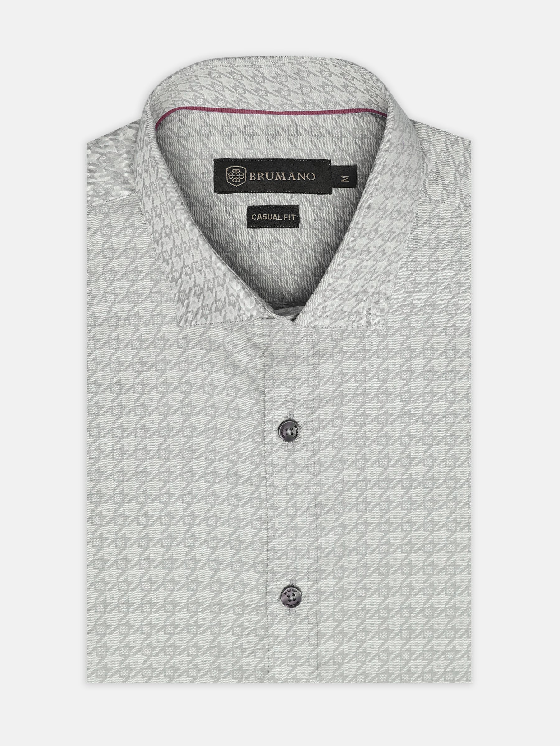 Grey Houndstooth Patterned Jacquard Shirt