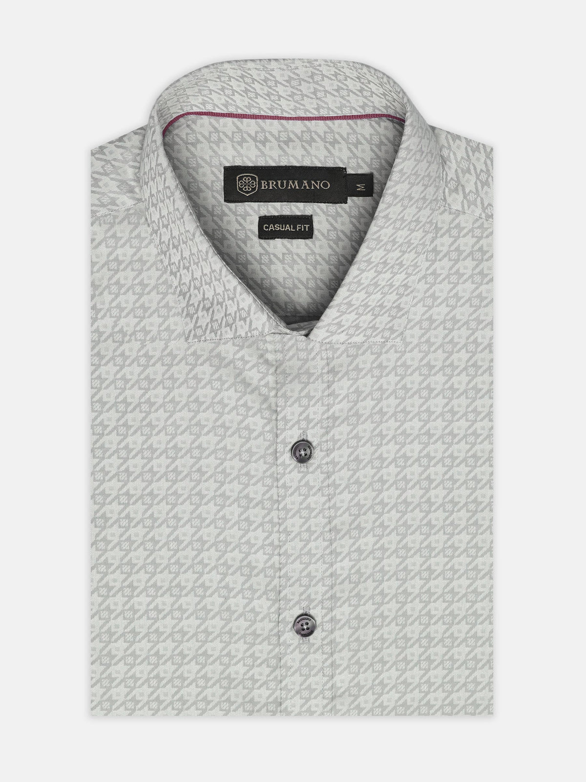 Grey Houndstooth Patterned Jacquard Shirt