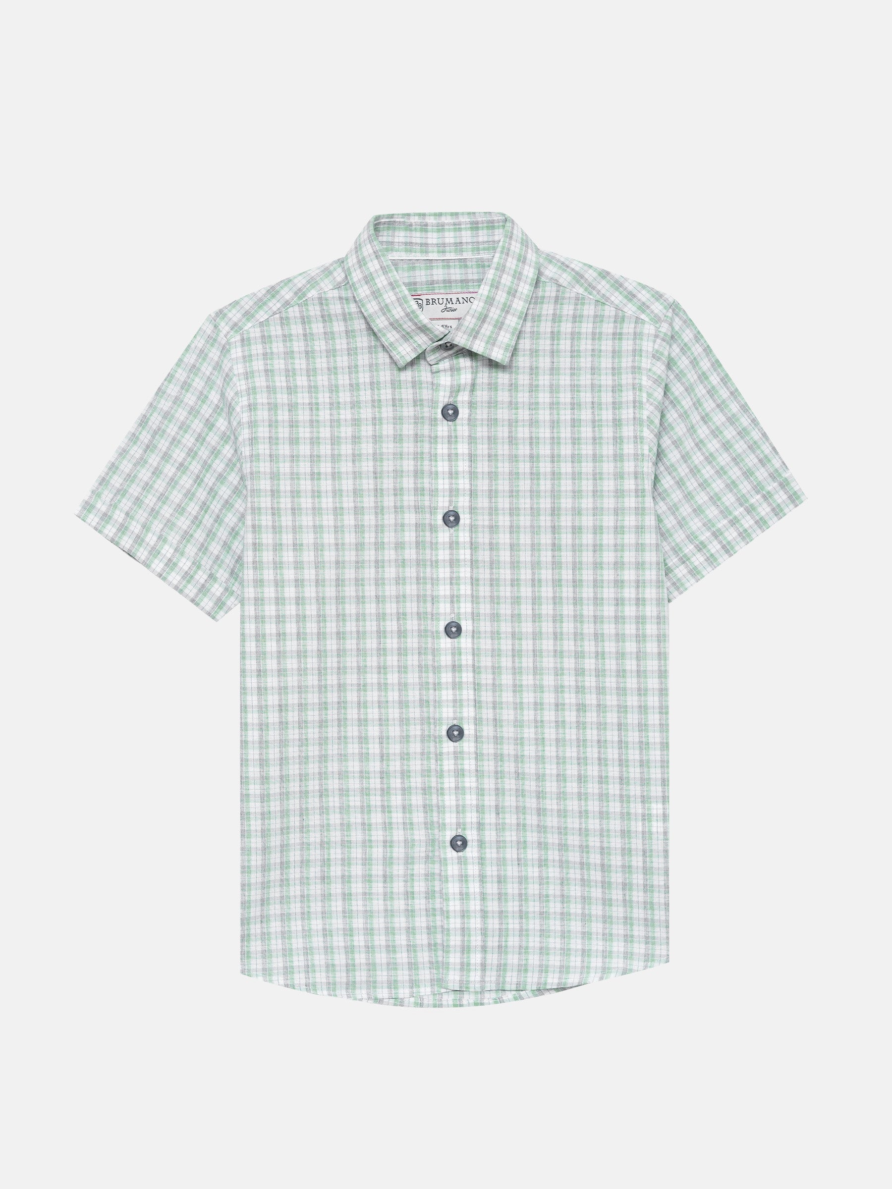 Light Green & Grey Checkered Half Sleeve Shirt - Junior