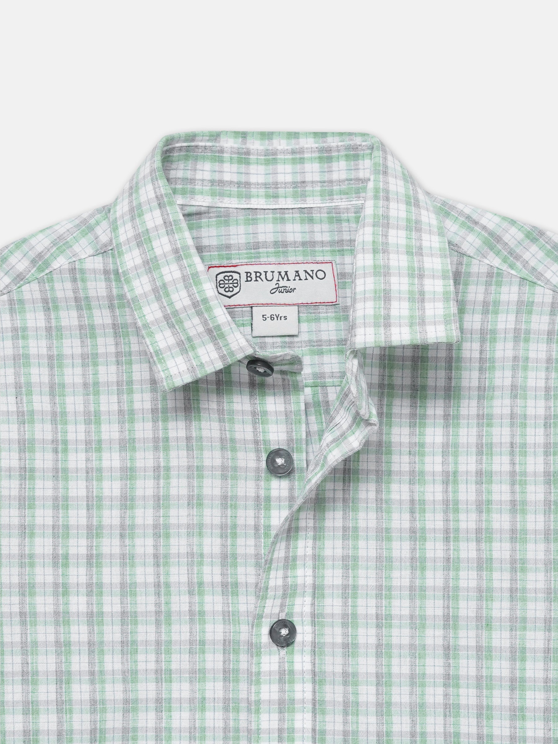 Light Green & Grey Checkered Half Sleeve Shirt - Junior