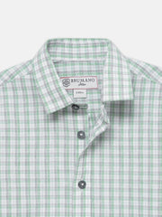 Light Green & Grey Checkered Half Sleeve Shirt - Junior