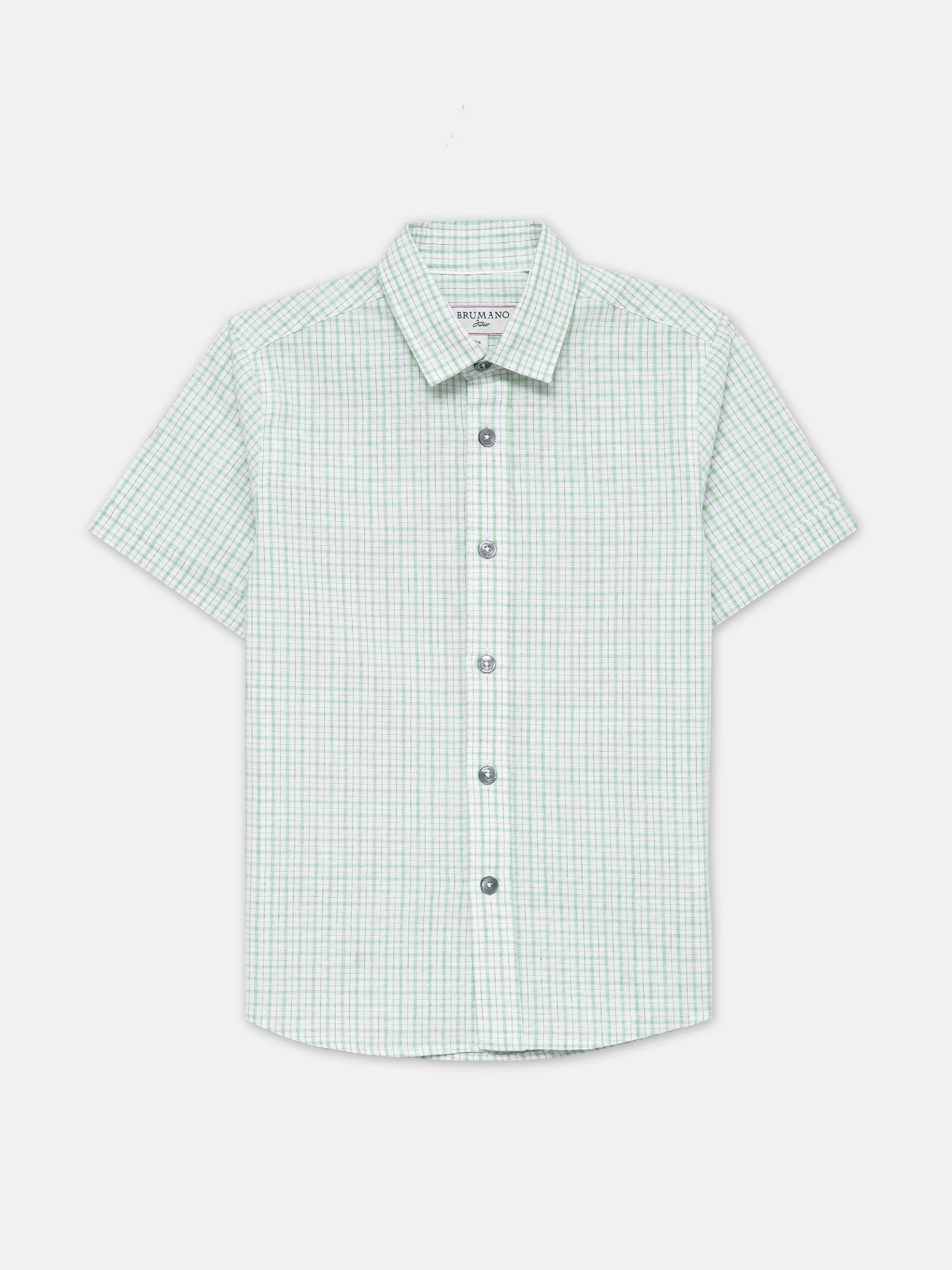 Light Green & White Checkered Half Sleeve Shirt - Junior