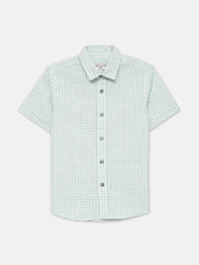 Light Green & White Checkered Half Sleeve Shirt - Junior