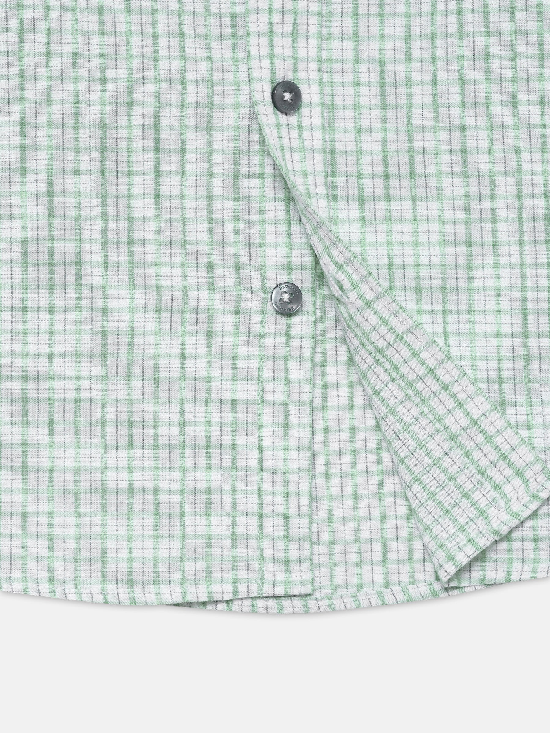 Light Green & White Checkered Half Sleeve Shirt - Junior