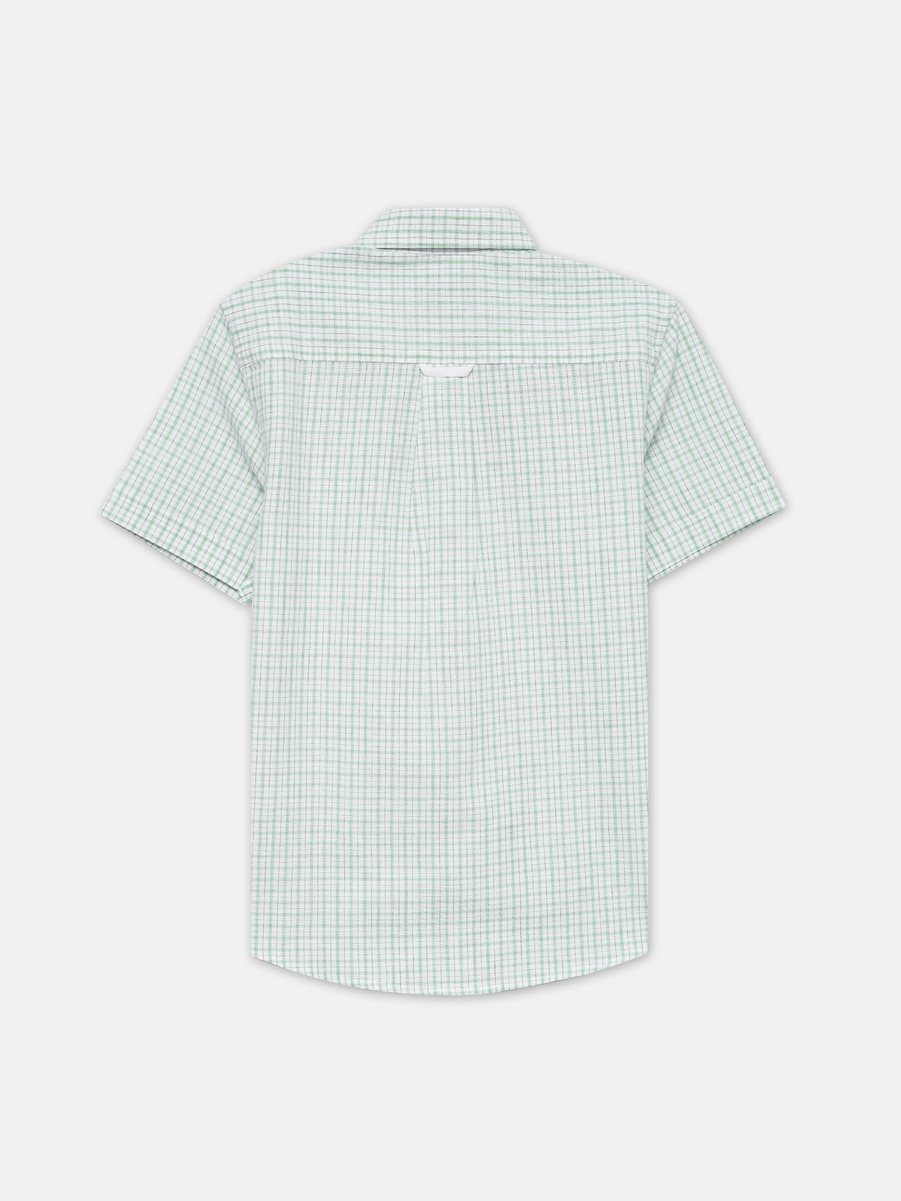 Light Green & White Checkered Half Sleeve Shirt - Junior