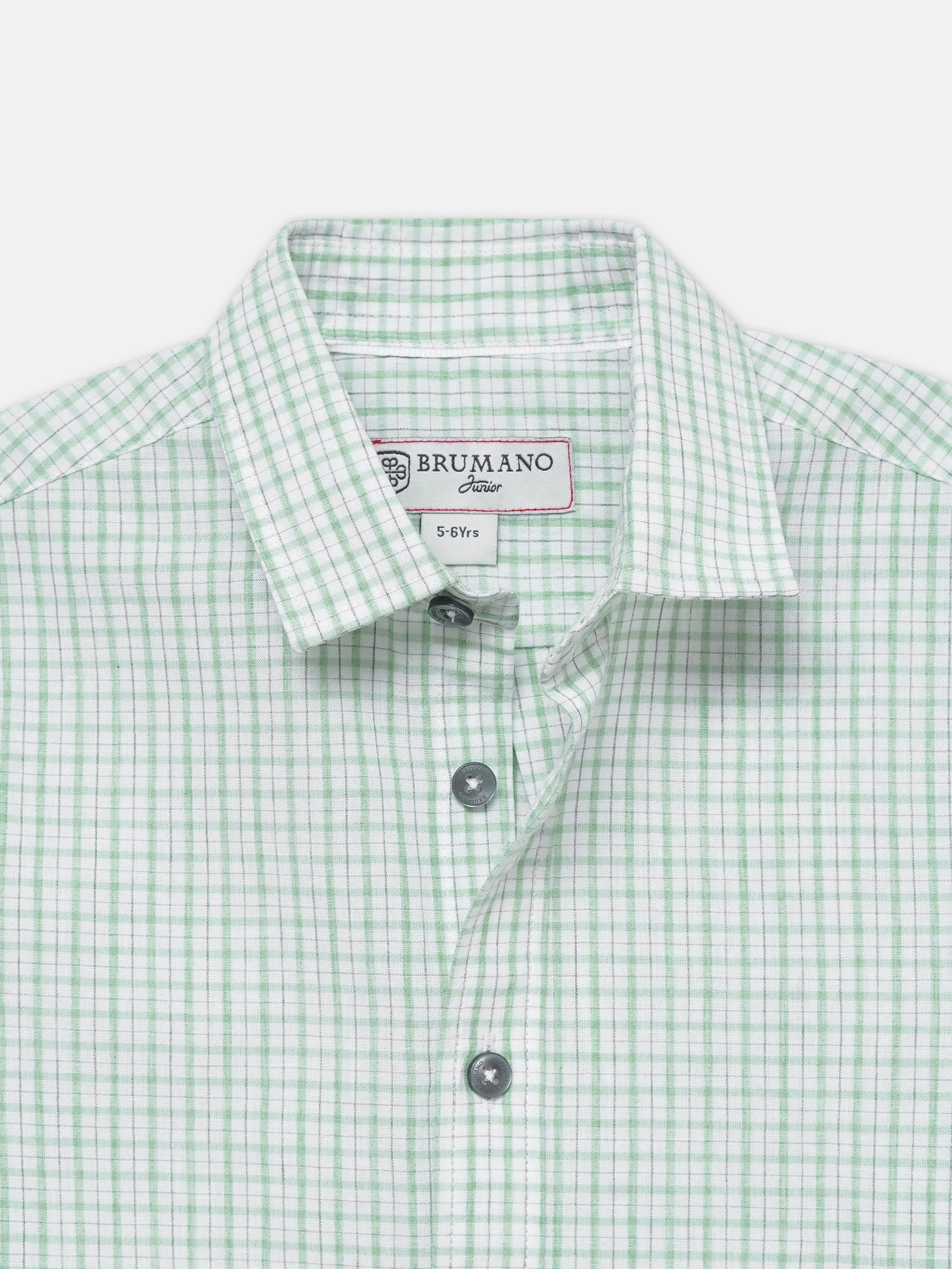Light Green & White Checkered Half Sleeve Shirt - Junior