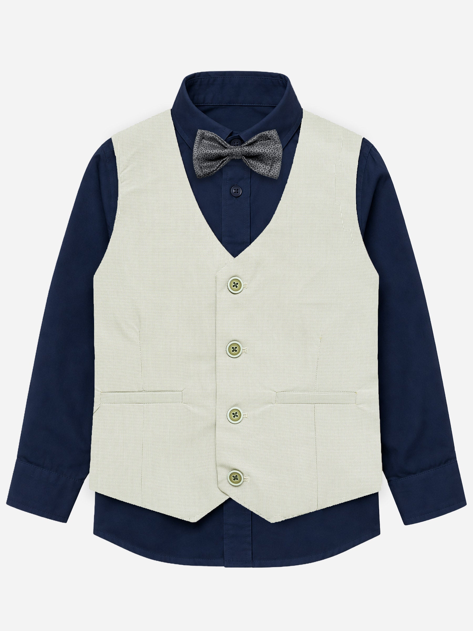 Light Olive Micro Gingham Vest with Best - Junior