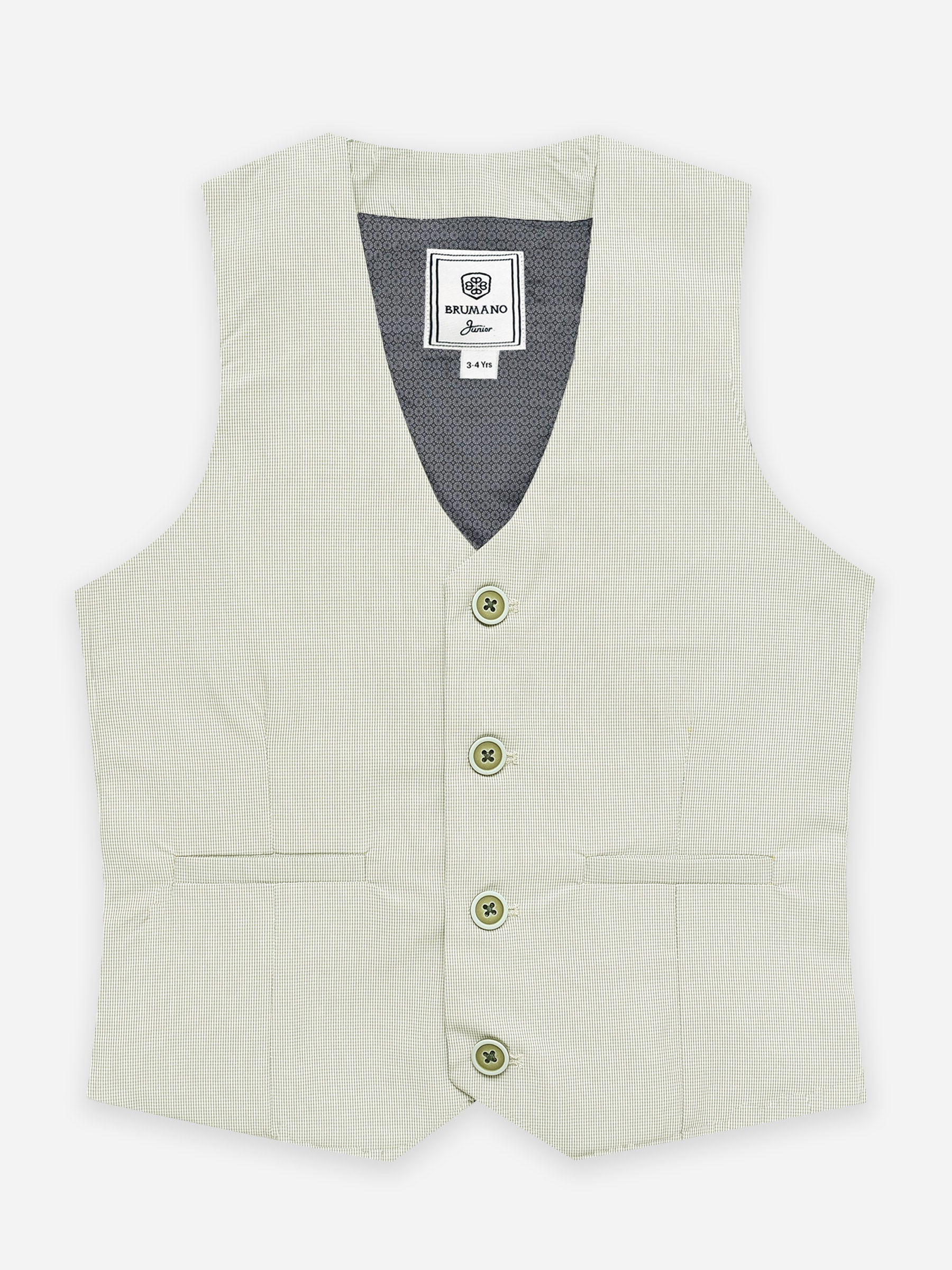 Light Olive Micro Gingham Vest with Best - Junior