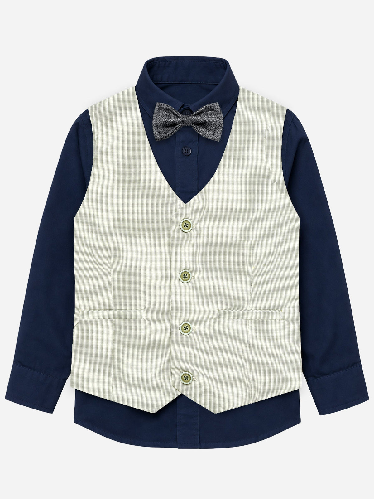 Light Olive Micro Gingham Vest with Best - Junior