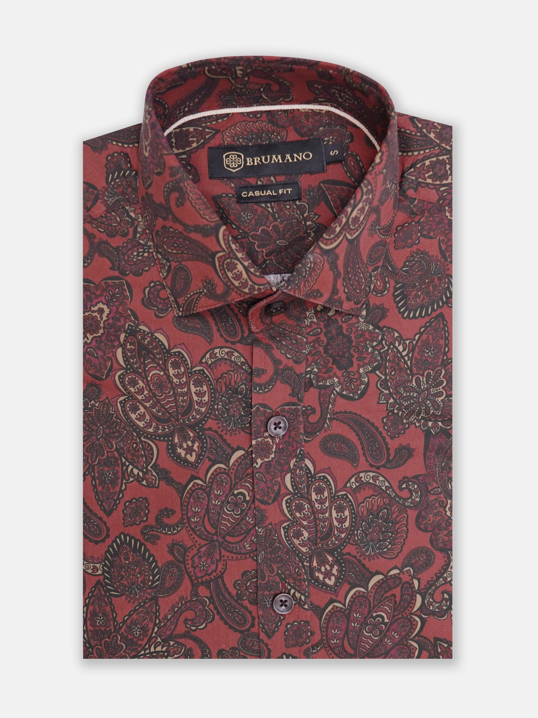 Maroon Large Paisley Printed Slim Fit Shirt