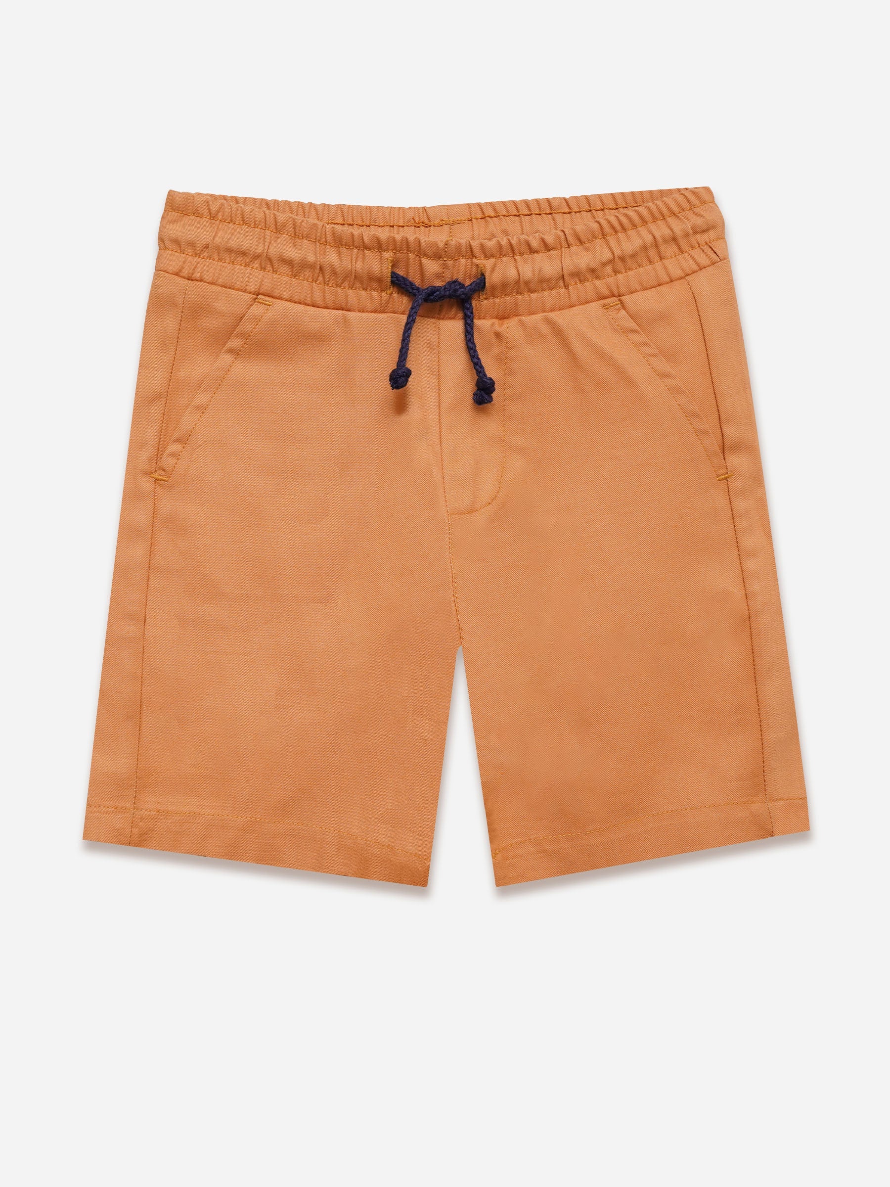 Orange Twill Structured Cotton Casual Shorts - Junior