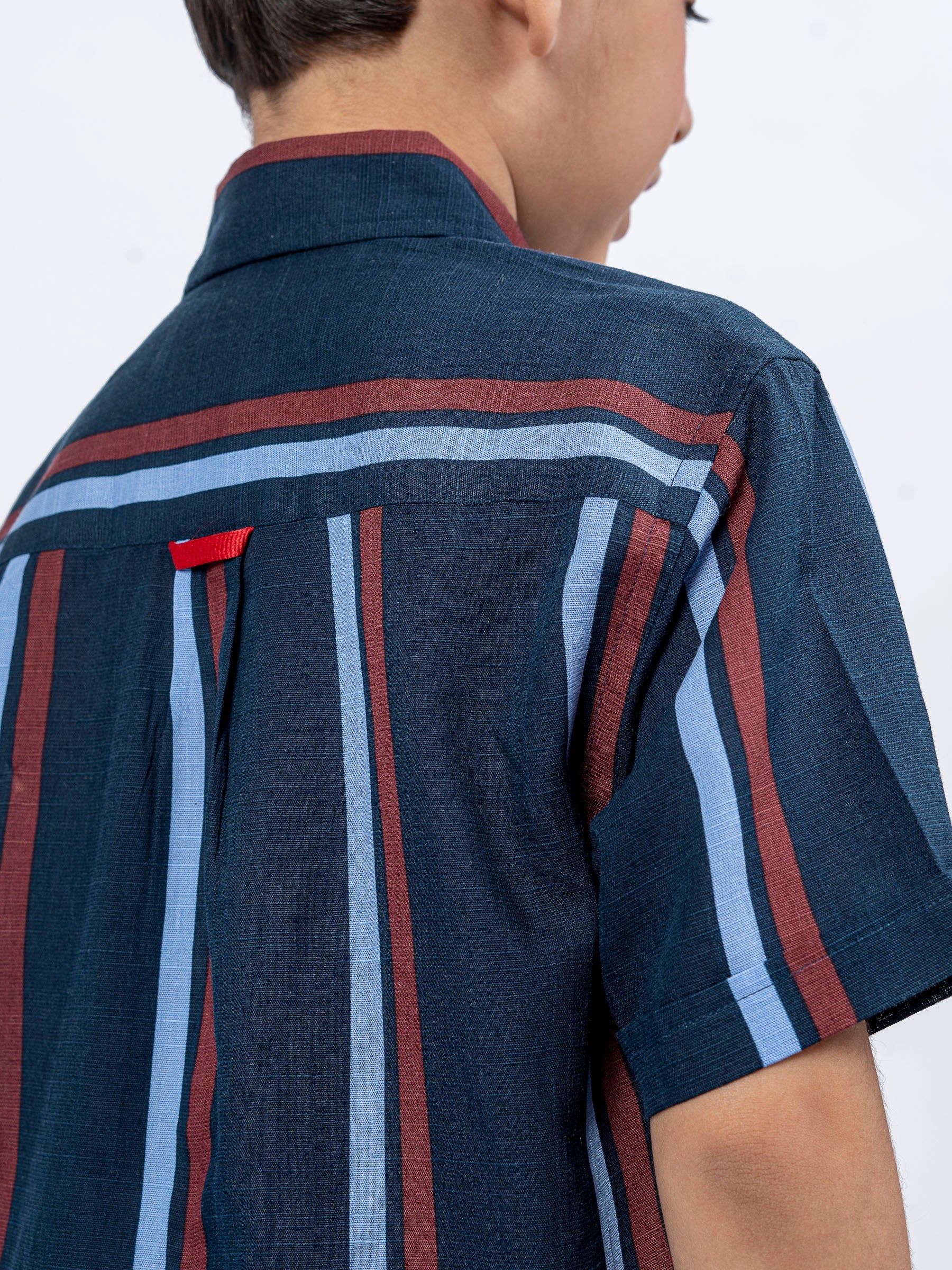 Navy Blue Striped Half Sleeve Casual Shirt