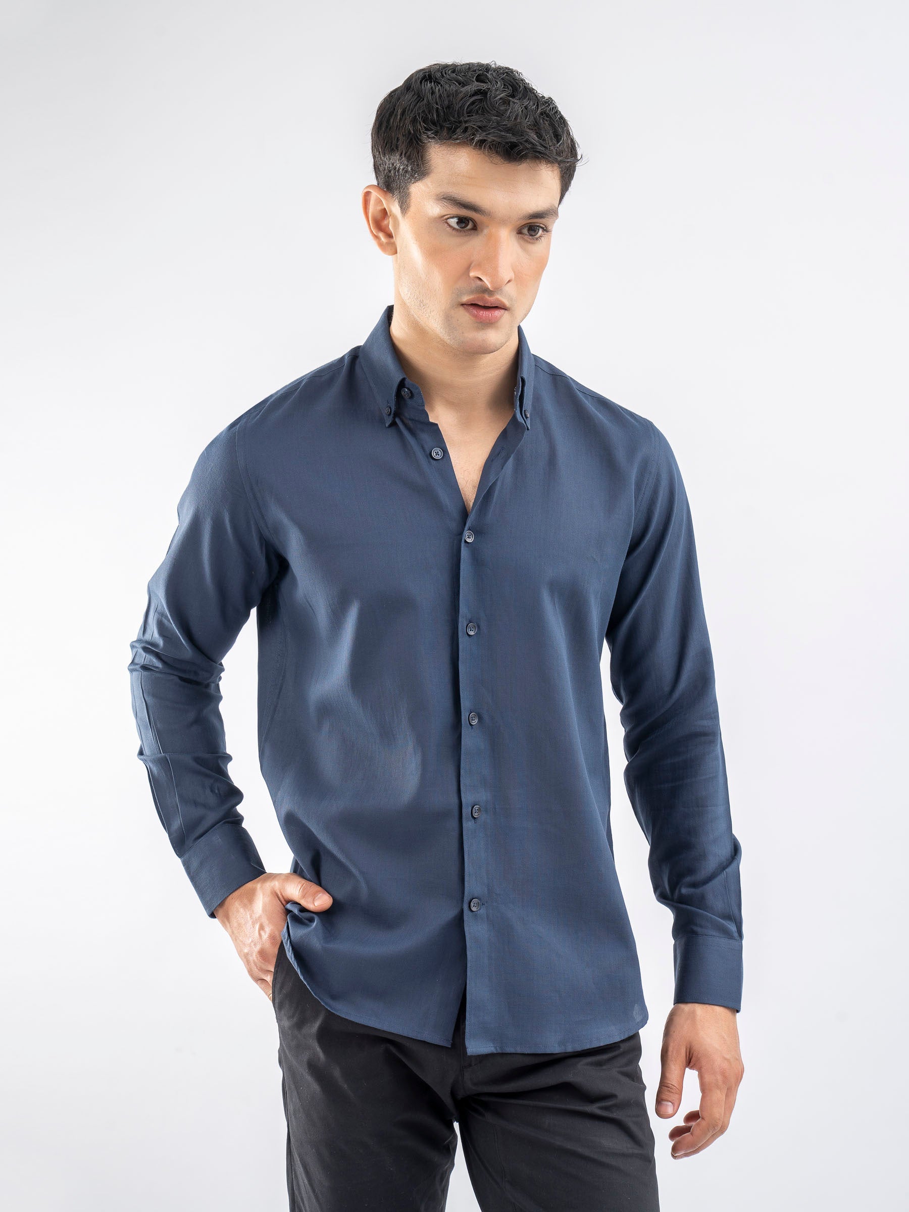 Navy Blue Light Weight Button Down Shirt